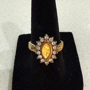 Vintage Opal and Rhinestone Ring